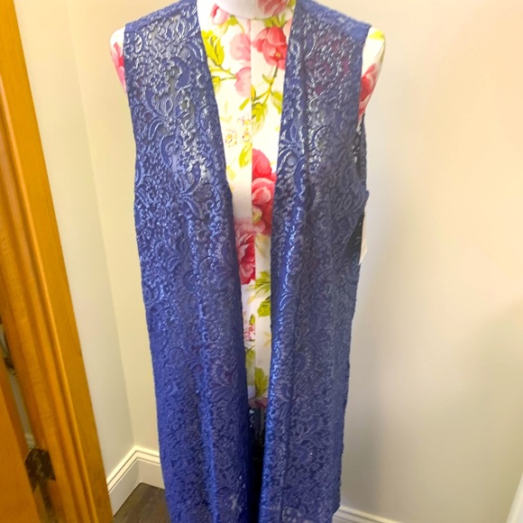 LuLaRoe Tops - LulaRoe Holiday Lace Joy Navy with Silver